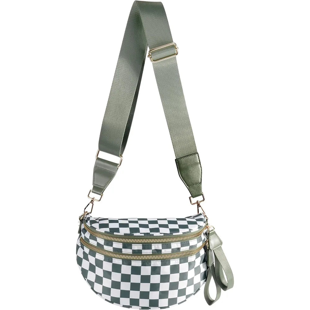 high-capacity sling bag with adjustable strap – Casual women's checkered crossbody shoulder bag
