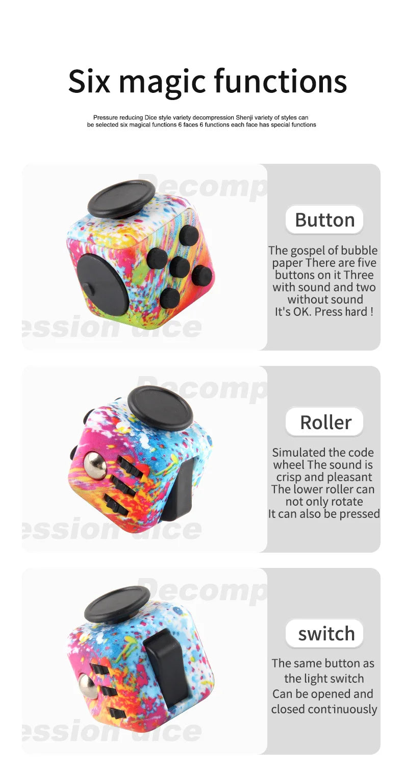 Cube Fidget Stress Relief Toy Sensory Dice For Focus