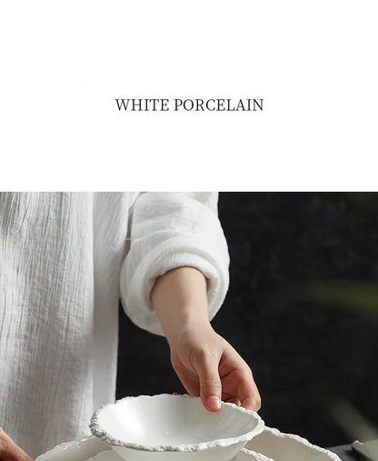 White Porcelain Rock Edge Soup Bowl Contemporary Tableware