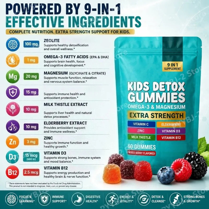 Multivitamin Omega-3 Magnesium Elderberry Immune Support Supplement 2026 – Zeolite Detox Gummies 60 Count