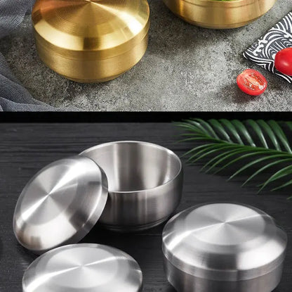 Steel Stainless Double Layer Rice Bowl With Lid Insulated