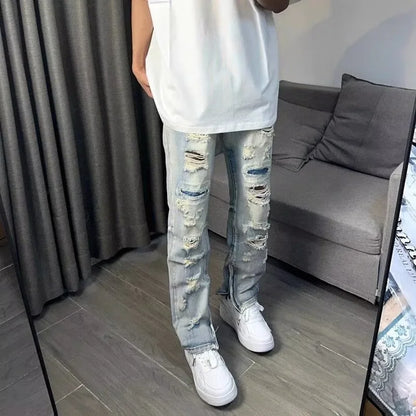 Relaxed Oversized Mens Jeans - Ripped Straight Leg Denim