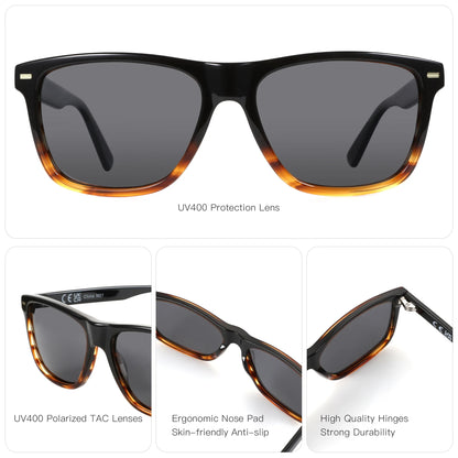 Polarized Sunglasses Square Acetate Frames UV400 Protection Unisex Timeless Design
