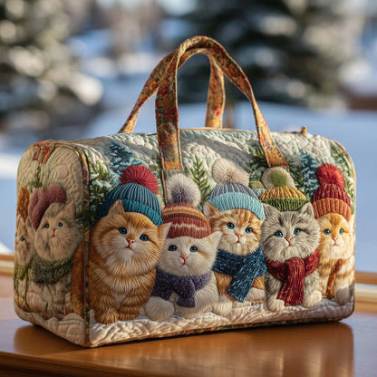 Plush Unisex Travel Tote - Quilted, Cat-Embroidered Fabric, For Beach, Hiking, Camping