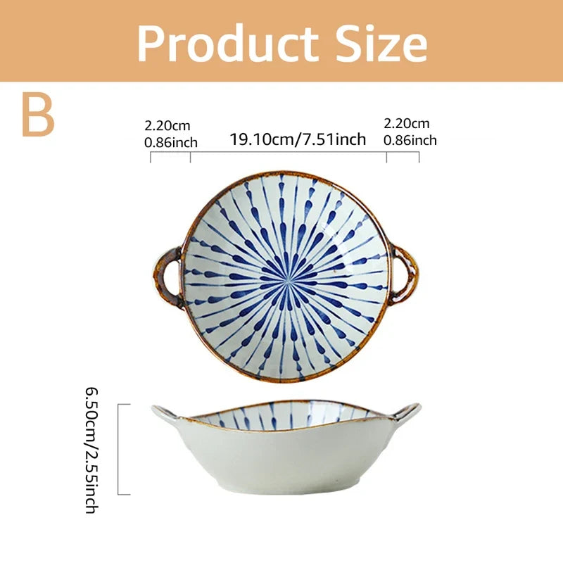 7.5 Ceramic Inch Noodle Bowl With Handles Floral Porcelain