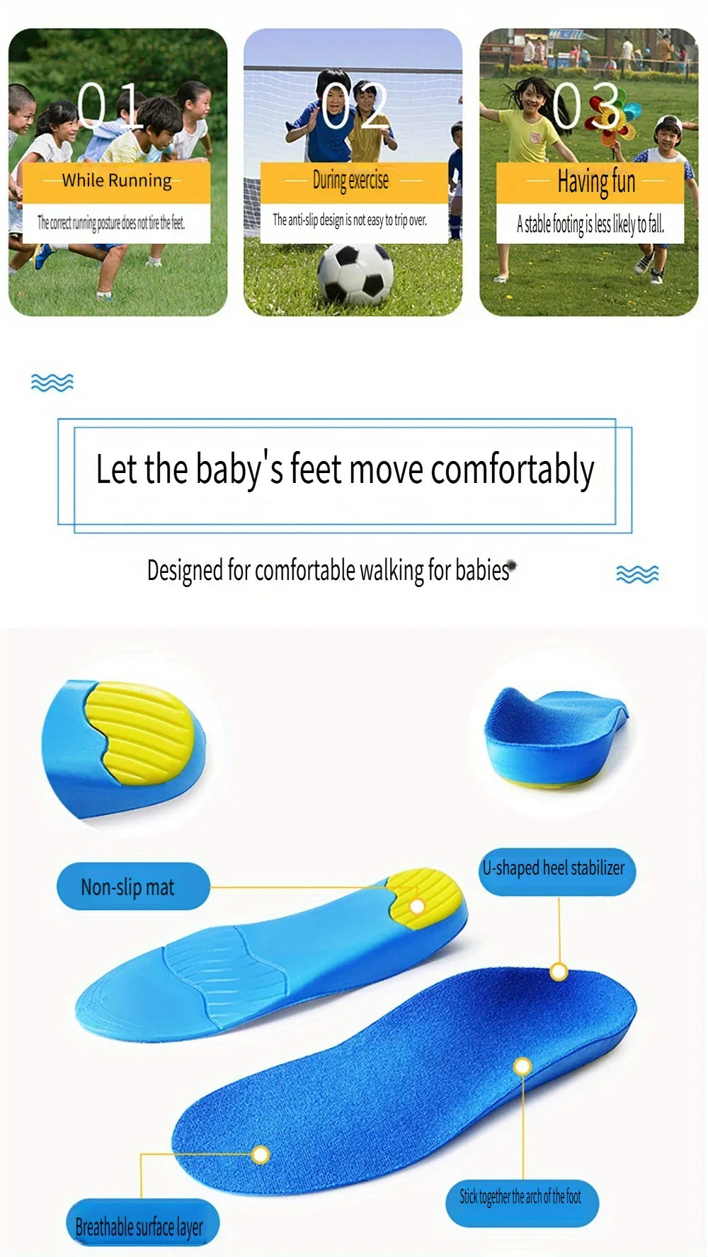 Orthotic Kids Insoles High Arch Support Sports Comfort Plantar Fascia Insole