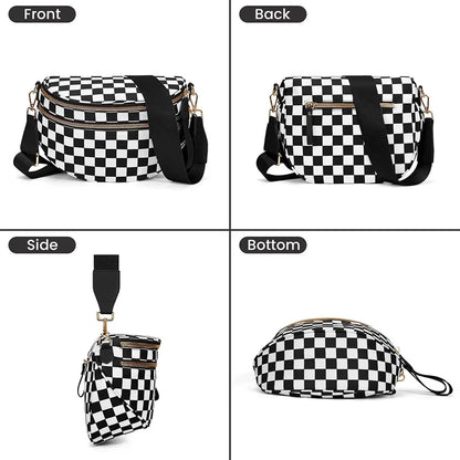 high-capacity sling bag with adjustable strap – Casual women's checkered crossbody shoulder bag