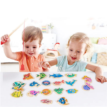 Montessori Interactive Wooden Fishing Game - Magnetic Marine Life Learning Toy for Kids, Parent-Child Engagement, Eco-Friendly Design