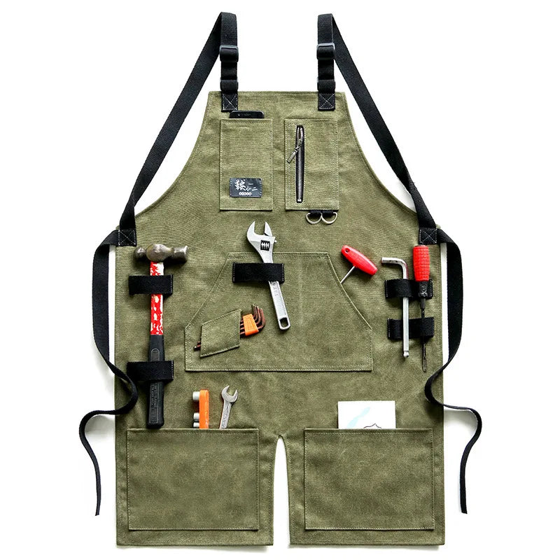 Denim Canvas Apron With Flexible Cross Back Straps Work Apron Fall 2025 Custom Logo Sturdy Device Pockets