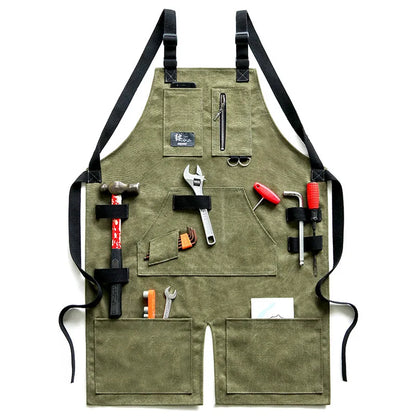 Denim Canvas Apron With Flexible Cross Back Straps Work Apron Fall 2025 Custom Logo Sturdy Device Pockets