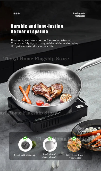Gas and Induction Compatible Kitchen Cookware – Titanium-Coated Stainless Steel Non-Stick Wok Pan