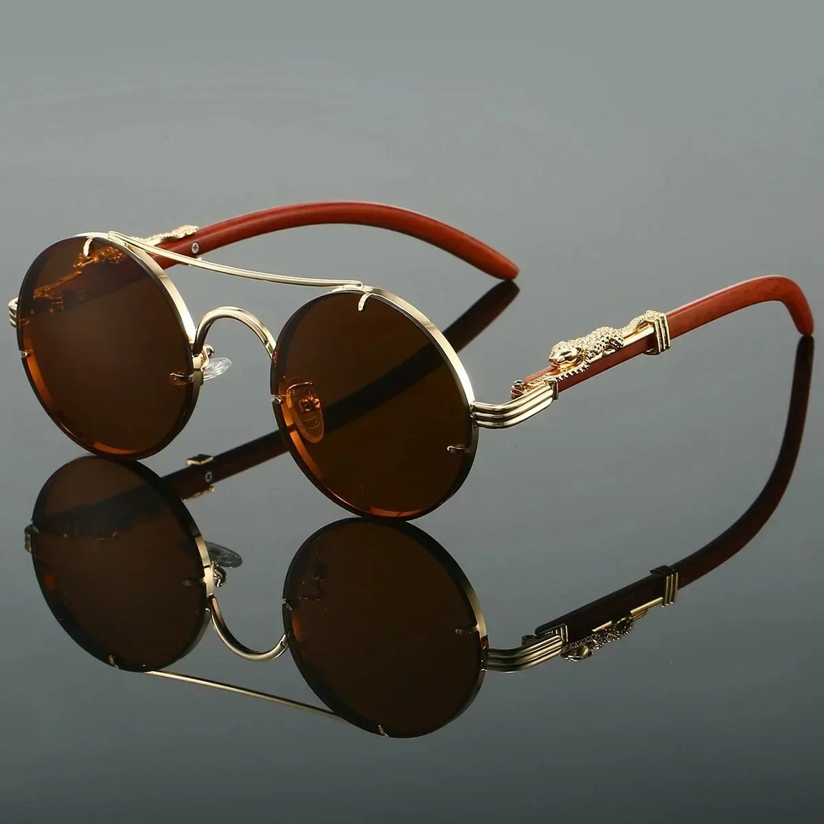 Vintage Punk Round Sunglasses Men & Women Retro Fashion Shades Deluxe Double Bridge Design