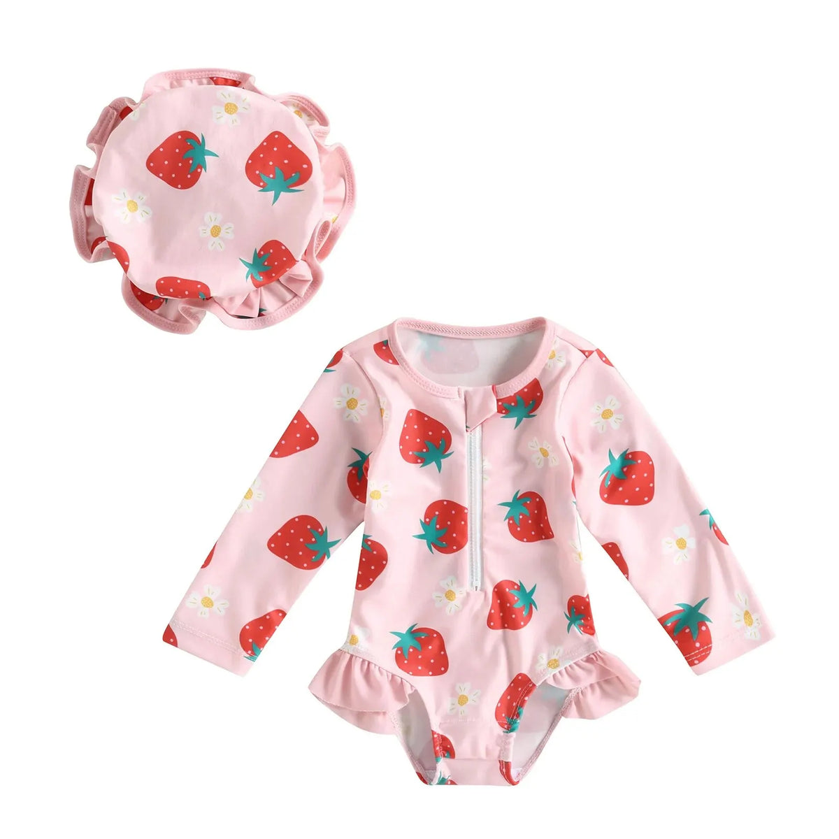long-sleeve zipper, flamingo floral print, polyester, for summer – Light infant girl’s swimwear jumpsuit