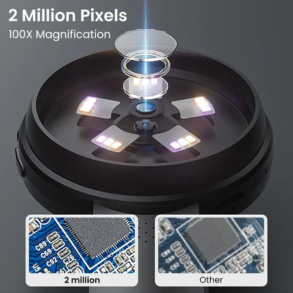 Digital Microscope 2.8-Inch IPS Screen Hand-Held, 1080P HD, 100X Zoom With 15 LEDs For PCB And Coin Examination