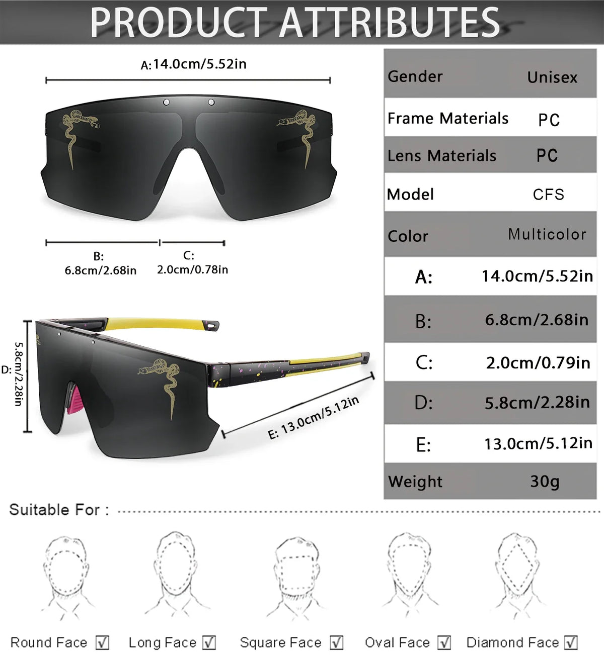 UV400 polycarbonate lenses, cycling, running, fishing – Light unisex sports sunglasses