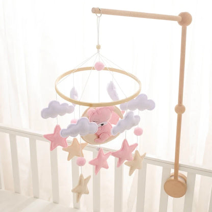 Crib Wooden Mobile Felt Bear Musical Newborn Sensory Toys