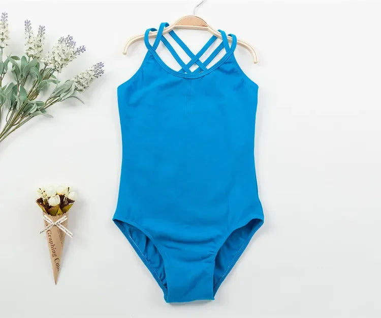 durable double-strap camisole, cross-back, cotton, gymnastics and ballet training – Breathable girls' leotard