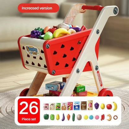 Cart Shopping Toy Push Along Grocery Trolley Kids Pretend Play Supermarket Back To School 2025 Early Education Gift