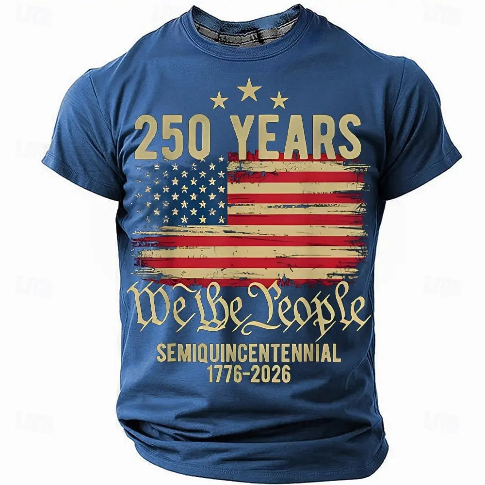 Plush unisex graphic tee - distressed flag print, 250-year design, durable cotton, casual everyday wear
