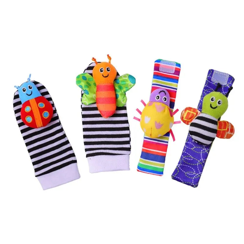 4-Piece Baby Rattle Toy Kit with Animal Socks and Wrist Straps for Infants 0-12 Months - Great Gifts for 1 Year Old