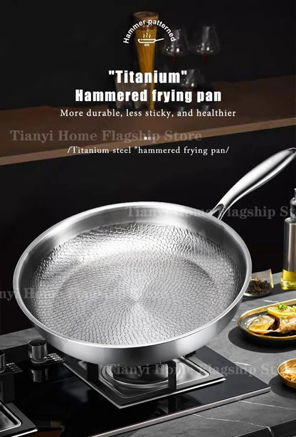Gas and Induction Compatible Kitchen Cookware – Titanium-Coated Stainless Steel Non-Stick Wok Pan