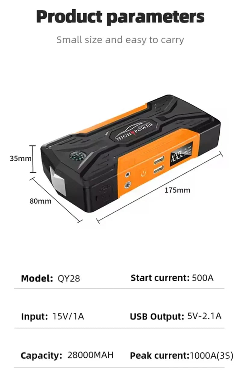 Car Jump Starter With Pump Travel-Friendly 12V Emergency Power Bank Kit 99800mAh Fall 2025 Gift