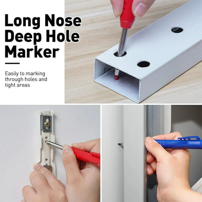 Pro-Grade Carpenter Pencil Metal Long Head Deep Hole Marker Device for Woodworking