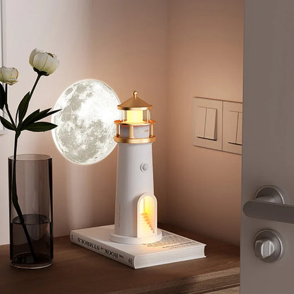 Projection Moon Light Lighthouse Desktop Night Lamp Dimmable Bluetooth Speaker Motion Sensor Holiday 2025 Gift