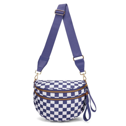 large capacity bum bag, adjustable crossbody mommy travel bag – Casual women's checkered fanny pack