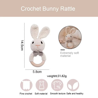 Crochet Baby Rattle Bunny Teether Newborn Sensory Toys