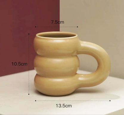Ceramic Mug Comfort-Grip Handgrip Sculptural Scandinavian Coffee Cup Fall 2025, Oversized Handle Cozy Gift