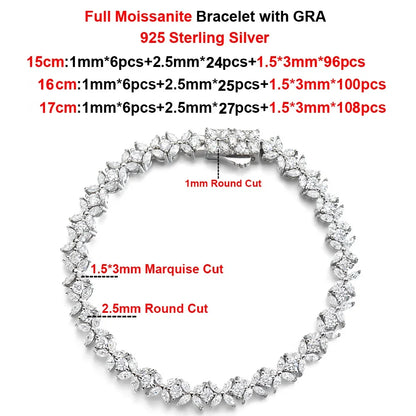 Tennis Moissanite Bracelet Sterling Silver Bridal Floral