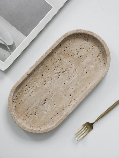 Tray Vanity Travertine Stone Minimalist Marble Style Tray Beige Organizer Fall 2025 Coffee Table Decor Gift
