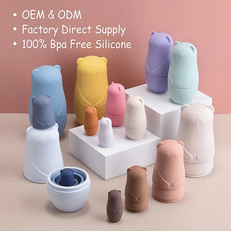 BPA-Free Silicone Stacking Blocks Nesting Doll Toy Kit for Educational Play and Motor Skill Development