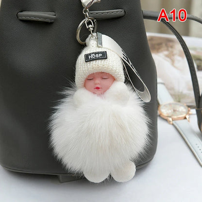 Sleeping Pompom Baby Keychain Plush Bag Charm Cute Gift