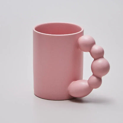 Ceramic Coffee Mug With Tray Beaded Handle Scandinavian Handmade Cup Fall 2025 Gift Decorative Serving