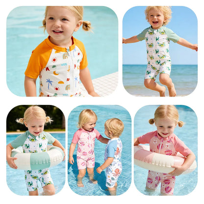 Light durable unisex baby one-piece swimsuit - zip-front, polyester, for summer beach