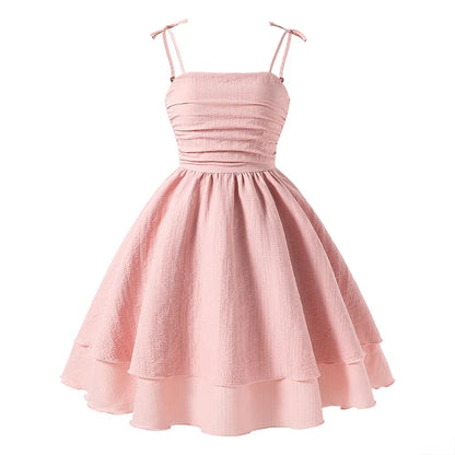 Light Girls' Dress - Tiered Sling Dress, Polyester Elastane, For Birthday Party, Pageant, Communion