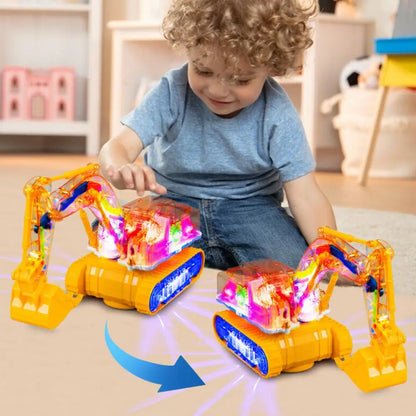 Mechanical Gear Excavator Toy with LED Lights & Music - Educational Motor-Driven Digger for Toddlers
