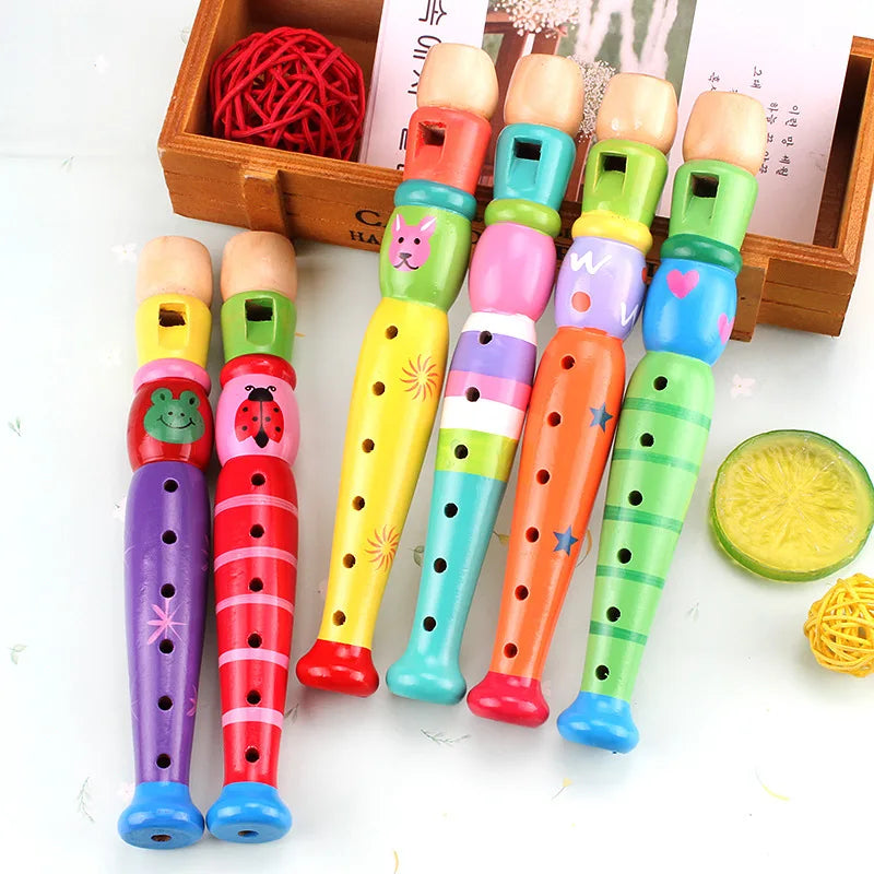 Wooden 1Pc Cartoon Flute - 6-Hole Musical Toy for Kids
