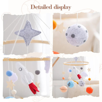 Rocket Wooden Crib Mobile Newborn Sensory Toys Soothing