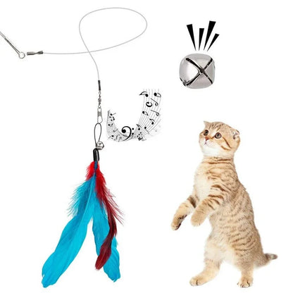 11pcs Replacement Cat Feather Toy Kit - Retractable Cat Stick for Play, Sturdy Feather Toys