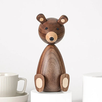 Wooden Bear Figurines Brown Scandinavian Decorative Sculptures Fall 2025 Cozy Shelf Mantel Accent Gift Idea