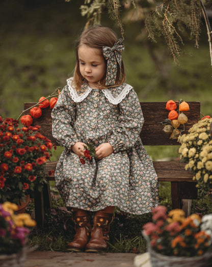 Plush girls' dress - vintage-inspired floral-pattern, cotton, for special occasions and holidays