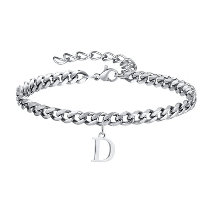 Initials Cuban Link Bracelet Stainless Steel Flexible