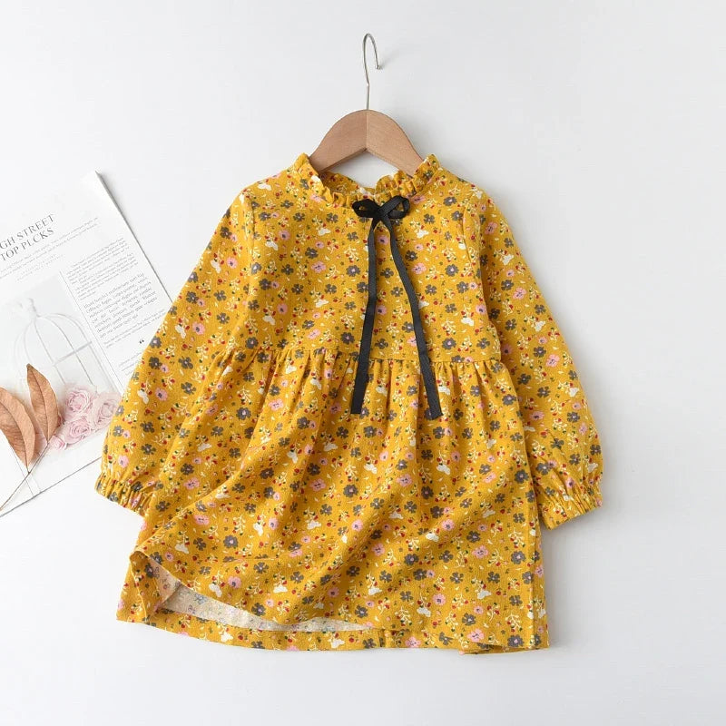 Long Sleeve Knee-Length, Floral Print, Cotton, Casual Autumn Wear – Plush Girls Dress
