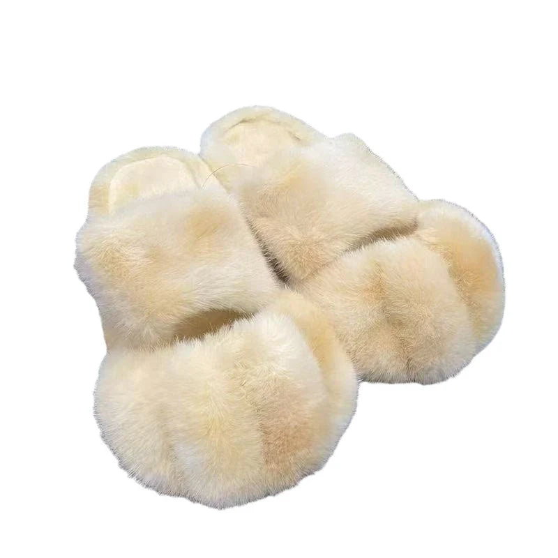 Plush cozy women's slippers - cat-paw design, long-pile plush faux fur, indoor use