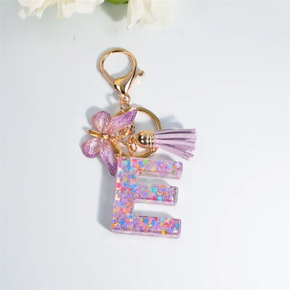 Letter Sequin Keychain With Butterfly Tassel Charm