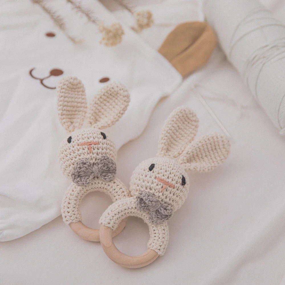 Crochet Baby Rattle Bunny Teether Newborn Sensory Toys