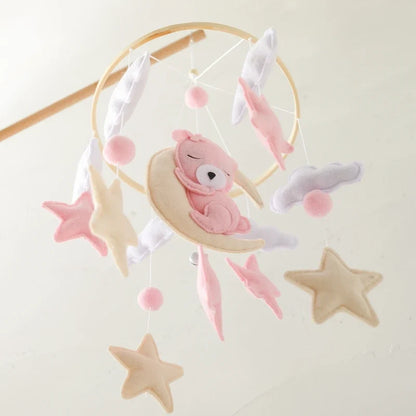 Crib Wooden Mobile Felt Bear Musical Newborn Sensory Toys